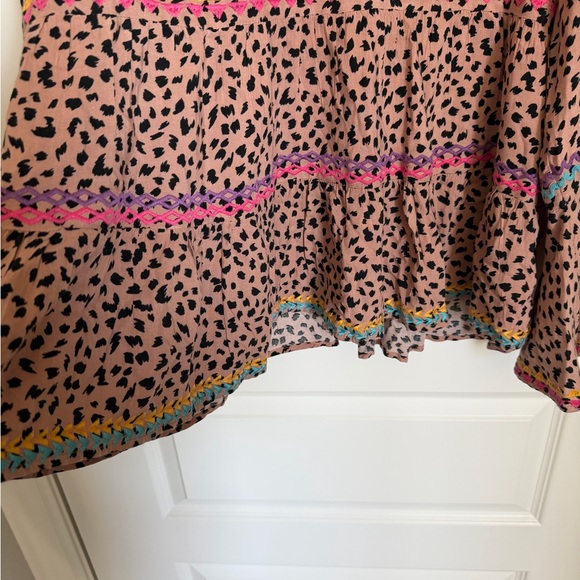 Savannah Jane Boho Leopard Embroidered Babydoll Blouse Size M - Picture 5 of 9